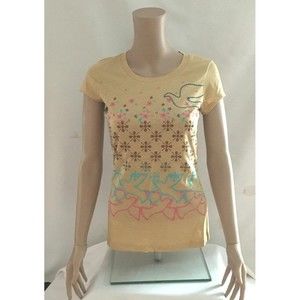 Self Esteem T Shirt Juniors Sizes Tan Puff Paint Fitted DOVES FLOWERS NOS Y2K